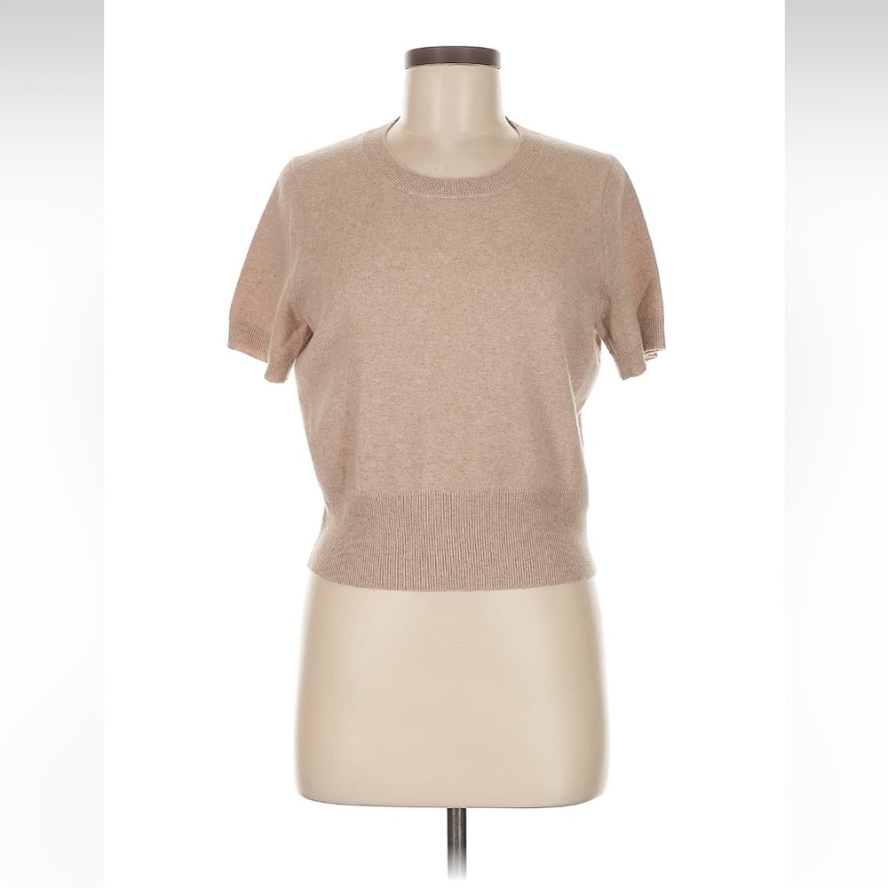 J Crew Cashmere Shrunken T-Shirt Short Sleeve Sweater CA082 Heather Linen Tan M - Picture 3 of 12